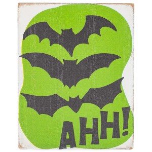 Elanze Designs Ahh! Bats 3 x 4 Black Green White Wood Tabletop Block Sign - 1 of 4