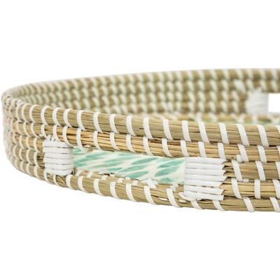 Round Woven Seagrass Trays with Capiz Starburst Design
