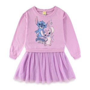 Disney Lilo and Stitch Angel Girls Long Sleeve Tulle Dress for Little Kids to Big Kids - 1 of 4