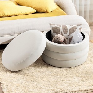 Alilang 24.41 inch Round Velvet Ottoman with Layered Design-White - 1 of 4