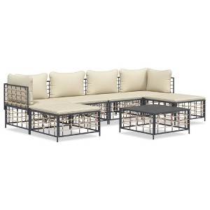 vidaXL Anthracite Poly Rattan Modular Patio Lounge Set// 7-Piece Outdoor Sofa Set with Cushions//Weather-Resistant Garden Furniture - 1 of 4