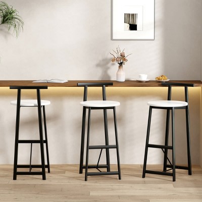 Set of 3 27''H Barstools, Round Wooden Bar Stools with Footrest, Counter Height Kitchen Chairs for Island, Dining Area, or Breakfast Bar-Maison Boucle