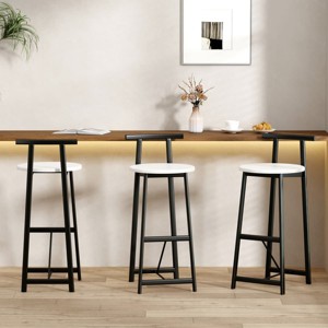 Set of 3 27''H Barstools, Round Wooden Bar Stools with Footrest, Counter Height Kitchen Chairs for Island, Dining Area, or Breakfast Bar-Maison Boucle - 1 of 4