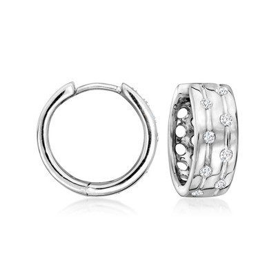 Ross-Simons 0.25 ct. t.w. Diamond Dotted Channel Hoop Earrings in Sterling Silver