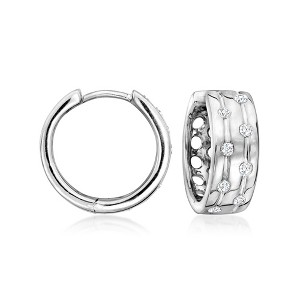 Ross-Simons 0.25 ct. t.w. Diamond Dotted Channel Hoop Earrings in Sterling Silver - 1 of 2