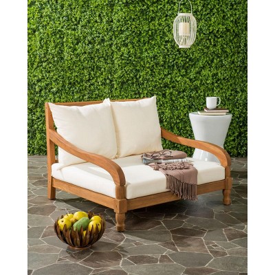 Pomona Natural Acacia Wood Lounger with Beige Cushions