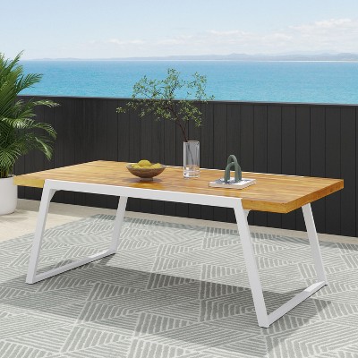 PAGED Modern Outdoor Dining Table Rectangle Patio Dining Table with Sleek Metal Frame for Patio, Lawn, Courtyard