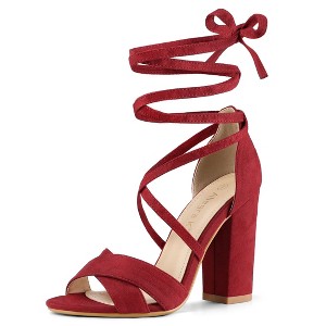 Allegra K Women's Open Toe Crisscross Block Heeled Lace Up Sandals - 1 of 4