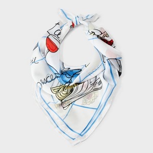 Women's Rustic Meal Graphic Scarf - A New Day™ Red/White - 1 of 3