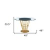 HomeRoots 48" Clear And Gold Glass And Stainless Steel Pedestal Base Round Top Dining Table - 3 of 4