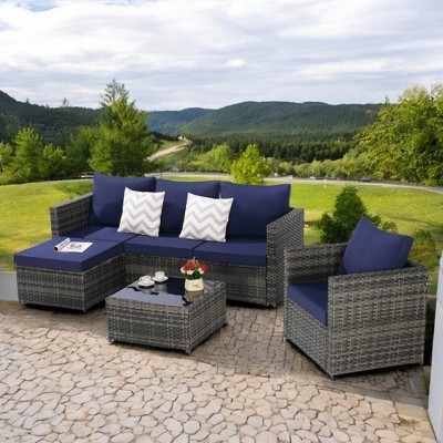 Mshliw 4-Piece Outdoor Patio Furniture Set with Coffee Table, Ottoman –  Sectional Sofa for Backyard, Poolside, or Patio