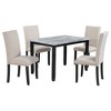 Gulches 5-Piece Dining Set, Faux Marble Table & 4 Thick Cushioned Chairs, Rubber Wood Frame, White/Beige+Black for Family Kitchen Dining Room - 3 of 4