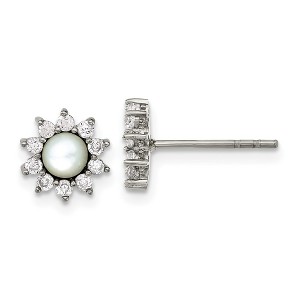 Chisel Stainless Steel Polished Mother of Pearl and CZ Earrings - 1 of 4