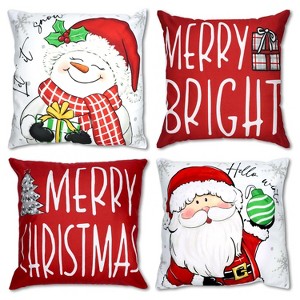 Christmas Pillow Covers 18x18 Inch Set of 4 Merry Christmas Red Throw Pillow Cases - 1 of 4