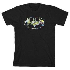 Batman Shiny Silver and Yellow Logo Black T-shirt Toddler Boy to Youth Boy - 1 of 3