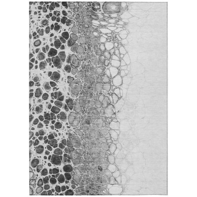 Gray Silver And Charcoal Abstract Washable Indoor Outdoor Area Rug