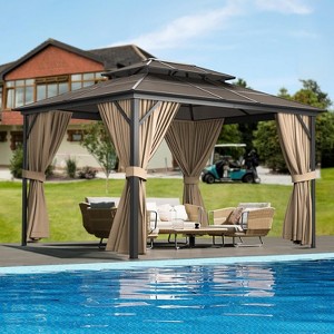 13' x 10' Hardtop Gazebo with Double Roof, Gazebo Heavy Duty Aluminum Frame Patio Gazebo with Netting, All-Weather Protection Metal Canopy for Patio - 1 of 4