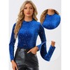 INSPIRE CHIC Women's Velvet Round Neck Long Sleeve Stand Collar Metallic Stars Tops - 2 of 4