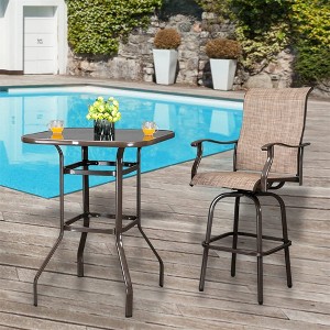 Outdoor Bar Table - 31.5" Square Bar Height Patio Table with Tempered Glass Top & Rust-Resistant Metal Frame (Brown) - 1 of 3