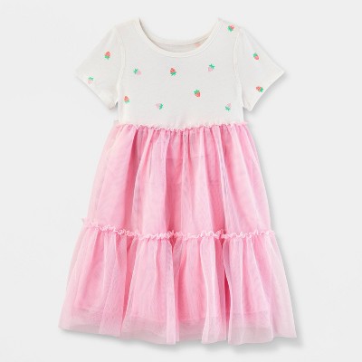 Toddler Girls' Adaptive Short Sleeve Knit Tulle Tiered Dress - Cat & Jack™ Pink