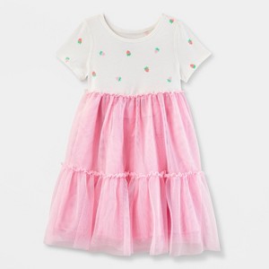 Toddler Girls' Adaptive Short Sleeve Knit Tulle Tiered Dress - Cat & Jack™ Pink - 1 of 4