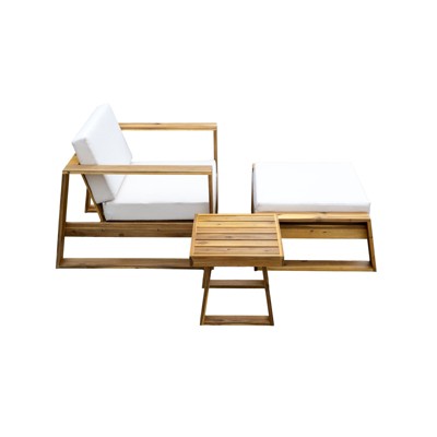 VisioGear 3PCS Outdoor Lounge Set with Chair & Ottoman, Perfect for Patios, Balconies, and Gardens, Natural&Beige, 17.7"*15"*16.9"