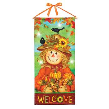 Collections Etc LED Lighted Hanging Welcome Fall Scarecrow Banner Multicolored