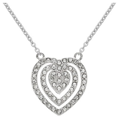 Triple Heart Pendant in Silver Plate with Crystals from Swarovski - Clear/Gray (18")