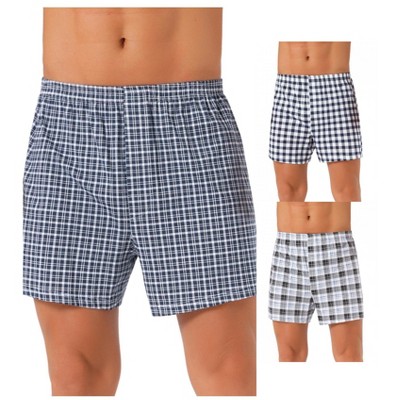 INSPIRE CHIC Men's 3 Pack Classic Plaid Pattern Boxer Shorts Underwear