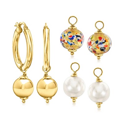 Ross-Simons Italian 18kt Gold Over Sterling Jewelry Set: Hoop Earrings and 3 Pairs Of Interchangeable Drops