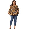 Agnes Orinda Women's Plus Size Floral Printed Smocked Square Neck Ruffle Long Sleeve Peplum Shirts - 3 of 4
