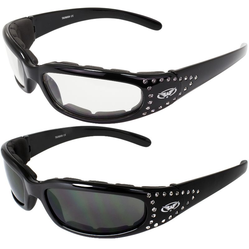 2 Pairs of Global Vision Eyewear Marilyn 3 Safety Motorcycle Glasses with Clear, Smoke Lenses, 1 of 9