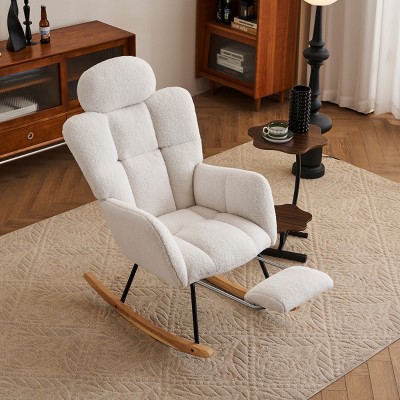 Teddy Fabric Nursery Rocking Glider Chair with Footrest and Tufted High Back,Modern Accent Armchair for Living Room Bedroom-Baofuwish