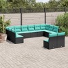 vidaXL 12 Piece Patio Sofa Set with Cushions Black Poly Rattan - Black and Blue Without Table - 2 of 4