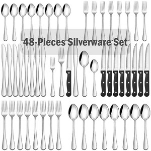 LunaLulinlk 48-Pieces Silverware Set for 8, Stainless Steel Flatware Cutlery Utensil Set forks and Spoons - 1 of 4