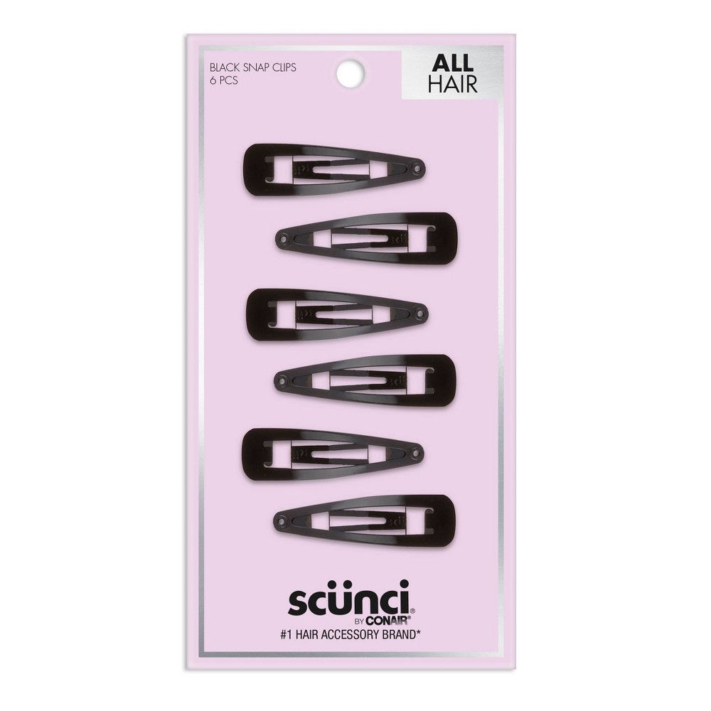 scünci Contour Metal Hair Snap Clips - Black - All Hair - 6pcs