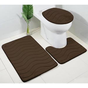 Home Mart Goods 3 Piece Brown Ultra Soft Thick Memory Foam Non-Slip Absorbent Bathroom Bath Mat Set - 1 of 4