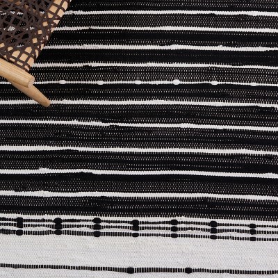 Black and White Striped Wool Cotton 4' x 6' Area Rug