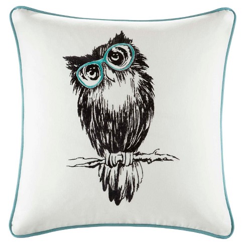 Aqua Owlfred Owl Embroidered Cotton Throw Pillow 20x20 Target