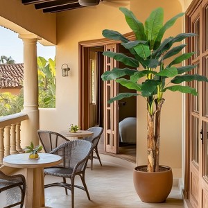 5Ft/6Ft/7FT Artificial Banana Tree Fake Banana Leaf Plants w/Grey Planter, Faux Silk Tree Faux Banana Leaves - 1 of 4