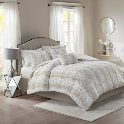 Lyngins 4-Piece Faux Fur Full/Queen Comforter Set, Ultra-Soft Bedding Set with Shams & Decorative Pillow, Oeko-Tex Certified Quilt Bedding Set