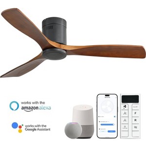 52'' Smart Ceiling Fan No Light Flush Mount Solid Wood Ceiling Fan with Voice & App & Remote Control for Bedroom/Farmhouse/Patio/Indoor - 1 of 4
