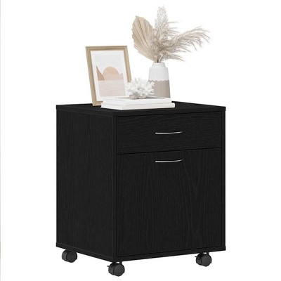 CLIHOME Rolling Cabinet with 1 Door & 1 Drawer Mobile Container Office Cabinet Filing Cabinet Office Under-Desk Storage Cabinets