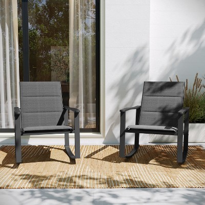 Set of 2 Black Steel Frame Outdoor Rocking Chairs with Flex Comfort Material