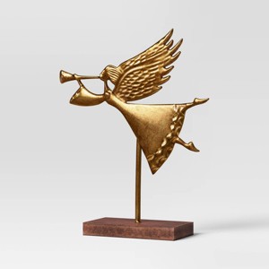 8" Metal Angel with Horn Christmas Figurine - Wondershop™ Gold: Indoor Tabletop Holiday Decor - 1 of 3