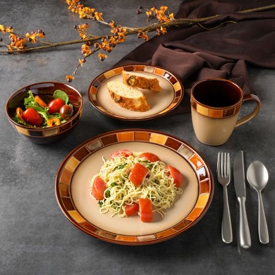 Casa Estebana Brown and Beige Ceramic Dinnerware Set, Service for 4