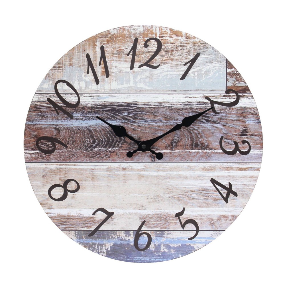 Photos - Wall Clock 14" Round Rustic  Brown - Stonebriar Collection