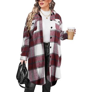 Zeagoo Womens Plus Size Flannel Plaid Shirts Long Sleeve Lounge Lapel Boyfriend Button Down Tartan Long Jacket Coats - 1 of 4