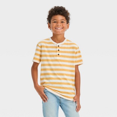 Boys' Short Sleeve Striped Henley Shirt - Cat & Jack™ Yellow Xxl : Target