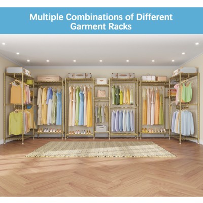 Classic V6 Gold Wire Portable Garment Rack with Adjustable Shelves